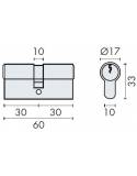 Cyl.euro.prémonté EXS 1000 2 entrées 30x30, nickelé mat sans clef