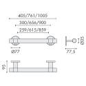 Barre de maintien PMR avec embouts droits, lg 859 mm, inox brossé 316