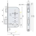 Serrure EXS 14, cylindre européen axe 50 mm NF bouts ronds inox