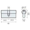 Cylindre européen EXS 3000 2 entrées 31.5x31.5 nickelé mat 3 clés