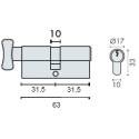 Cylindre européen EXS 3000 à bouton ovale 31.5x31.5 nickelé mat 3 clés