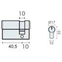 Demi cylindre européen EXS 3000 40.5x10 nickelé mat 3 clés