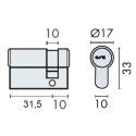 Demi cylindre européen EXS 4000 31.5x10 nickelé mat 3 clés
