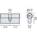 Cylindre européen EXS 4000 2 entrées 31.5x41.5 nickelé mat 3 clés