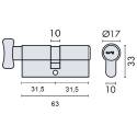 Cylindre européen EXS 4000 à bouton ovale 31.5x31.5 nickelé mat 3 clés