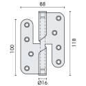 Paumelle double hélicoïdale droite 100x88 mm, inox brossé 304