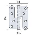 Paumelle double gauche 100x88 mm, inox brossé 304